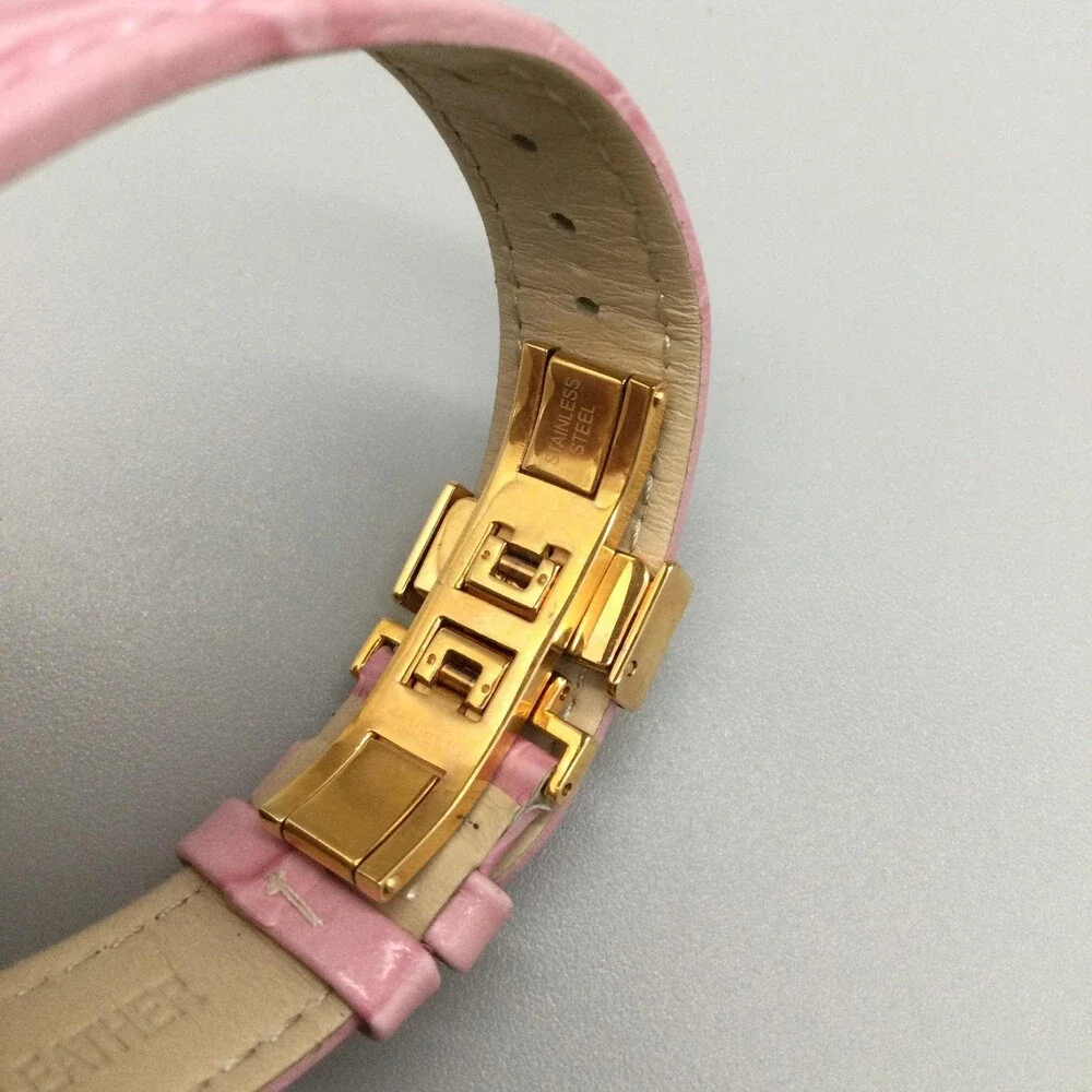 Versace Womens Watch 35mm Pink Dial Gold Tone Leather Swiss Medusa New Battery